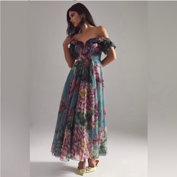Anthropologie Dresses & Skirts - Anthropologie Geisha Designs Off-Shoulder Floral Maxi Dress Gown